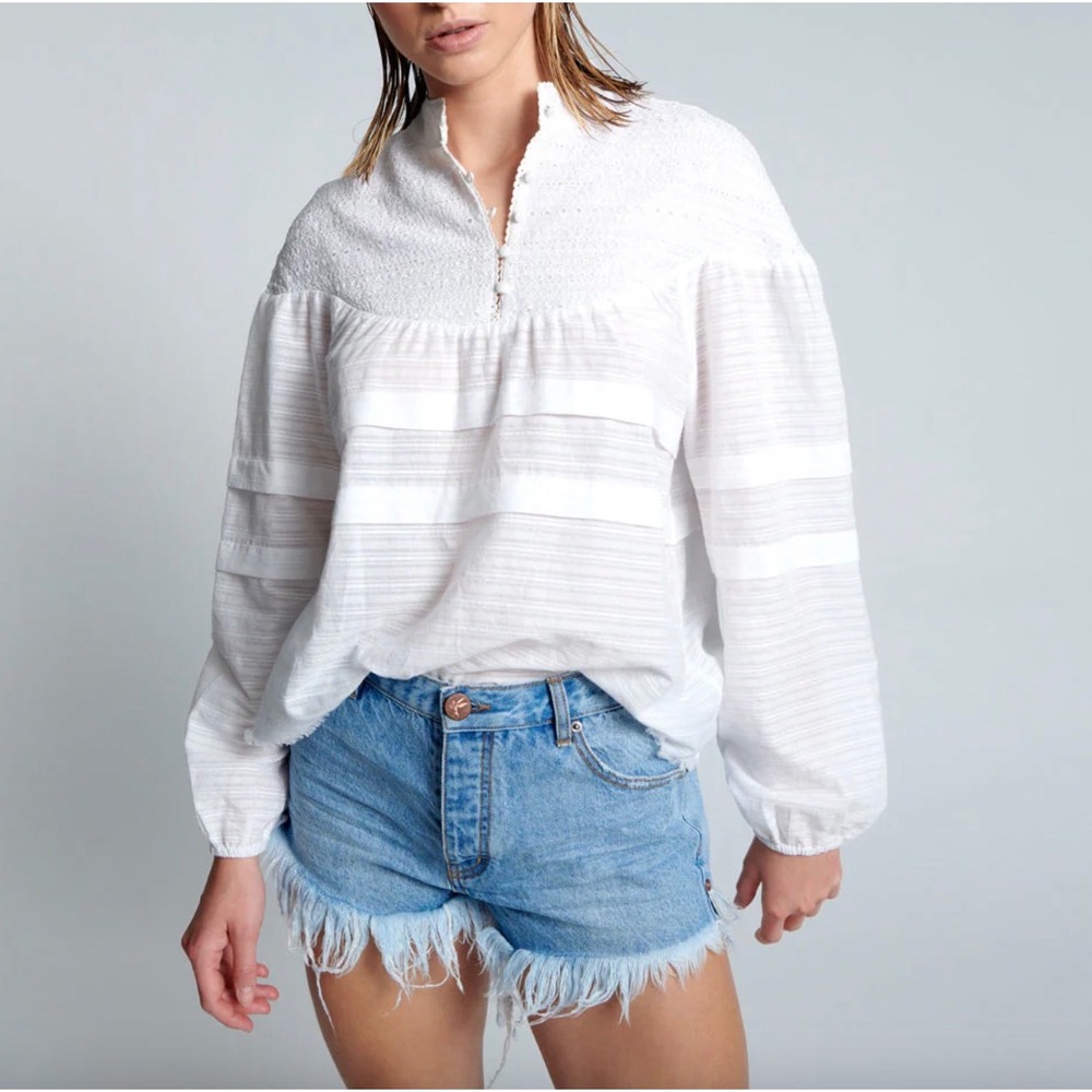 One Teaspoon NEW Pure Desert Angel Long Sleeve Embroidered Top White Small $159